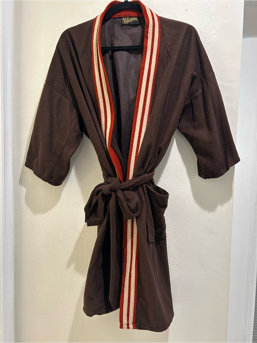 Vintage Riders by Lee Brown Trench with Red & Cream Stripe Trim